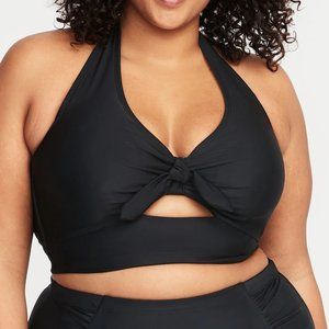 Old Navy Tie-Front Long-Line Halter Swim Top in Black 3x